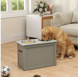 Produktbild von Hundenapf Futterstation mit Stauraum und 2 Edelstahlnäpfen