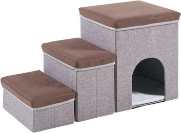 Produktbild von Hundetreppe Vojens mit Höhle 76x33x43 cm Braun/Grau