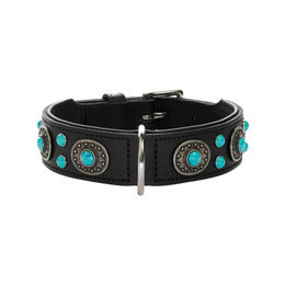 HUNTER SIOUX Hundehalsband Leder indianischer Stil mit Schmucksteinen schwarz – Bild 1 von 8