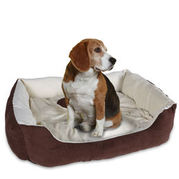 H4L Hundebett aus Plüsch in Braun-Beige 72x58x18cm waschbar – Bild 1 von 5