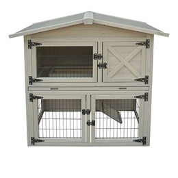 Habau Hasenstall Meran Kaninchenstall mit Freilauf und Treppe aus Holz Grau 108 x 53 x 100 cm – Bild 1 von 8