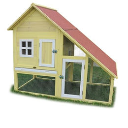 HABAU Kleintierstall Luxus für Kaninchen und Meerschweinchen mit Freilauf aus Holz Gelb Weiß 65 x 120 x 140 cm – Bild 1 von 12