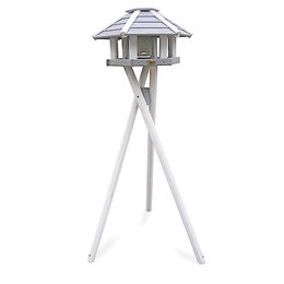 HABAU Vogelhaus mit Futtersilo und Ständer aus Kunststoff in Grau-Weiß - 450 ml – Bild 1 von 9