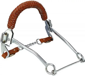 Hackamore Feeling geflochtenes Ledernasenband für Warmblut in Braun mit silbernen Beschlägen – Bild 1 von 2