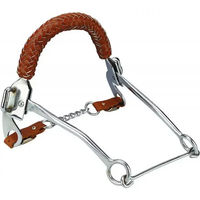 Produktbild von Hackamore Feeling geflochtenes Ledernasenband für Warmblut in Braun mit silbernen Beschlägen