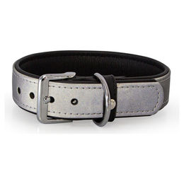 Produktbild von Halsband Oslo Silver Lederband reflektierend Schwarz Silber 70 cm