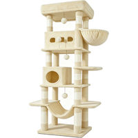 Produktbild von Halupeit Kratzbaum für Katzen mit 8 Sisalstämmen und Doppelhöhle in Beige, 172,5 cm hoch