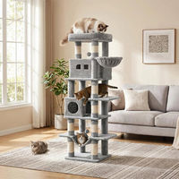 Produktbild von Halupeit Kratzbaum-Turm Hellgrau mit Katzenhöhlen Hängematte und Kissen 170x50x40 cm