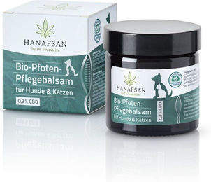 Produktbild von Hanafsan Bio Hanf Pfotenpflegebalsam mit 0,3% CBD für Hunde und Katzen ohne Farb- und Aromastoffe