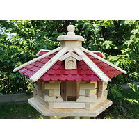 Produktbild von Handgefertigtes Vogelhaus aus Holz Typ 37 in Rot und Natur klein ohne Ständer