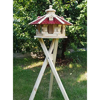 Produktbild von Handgefertigtes Vogelhaus aus Holz Typ 37 mit Ständer in Rot und Natur