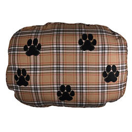 Handgemachtes Hundekissen aus Baumwolle von mitienda in Beige und Schwarz mit Pfotenmuster 68x90 cm – Bild 1 von 3