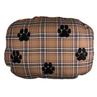 Produktbild von Handgemachtes Hundekissen aus Baumwolle von mitienda in Beige und Schwarz mit Pfotenmuster 68x90 cm