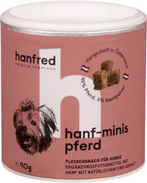 Hanfred Hanf Minis Belohnungssnack für Hunde mit Pferd und hohem Fleischanteil monoprotein 90 g – Bild 1 von 2