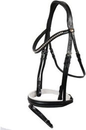 Hans Melzer Horse Equipment Trense für Shetlandpony aus Leder in Schwarz mit silbernen Kristallen und weißer Unterlegung – Bild 1 von 2