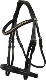 Hans Melzer Horse Equipment Trense Valluhn englisches Reithalfter aus Leder für Ponys in Schwarz/Silber – Bild 1 von 5