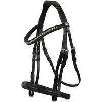 Produktbild von Hans Melzer Horse Equipment Trense Valluhn englisches Reithalfter aus Leder für Ponys in Schwarz/Silber