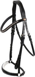 Hans Melzer Horse Equipment Trense Valluhn für Vollblut in Schwarz/Silber mit weiß unterlegtem Reithalfter – Bild 1 von 2