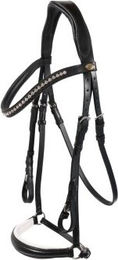 Hans Melzer Horse Equipment Trense Valluhn für Warmblut in Schwarz/Silber mit weiß unterlegtem Reithalfter – Bild 1 von 2