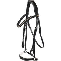 Produktbild von Hans Melzer Horse Equipment Trense Valluhn für Warmblut in Schwarz/Silber mit weiß unterlegtem Reithalfter