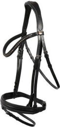 Hans Melzer Luhmühlen Trense aus Leder für Ponys in Schwarz/Silber mit dunklen Kristallen – Bild 1 von 6