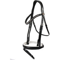 Produktbild von Hans Melzer Pferdetrense aus Leder mit silbernen Kristallen und weißer Unterlegung Schwarz/Silber für Warmblut