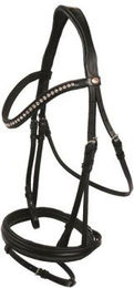 Hans Melzer Pony Trense aus Leder in Schwarz mit silbernen Kristallen – Bild 1 von 3