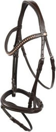 Hans Melzer Trense aus Leder in Braun/Silber für Warmblut Pferde – Bild 1 von 2
