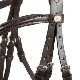 Produktbild von Hans Melzer Trense für Warmblut aus Leder in Braun mit Silberfarbenen Beschlägen