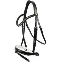 Produktbild von Hans Melzer Trense Hagen Warmblut Leder schwarz weiß unterlegt