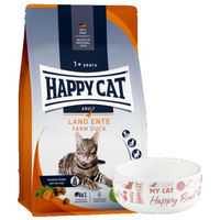 Produktbild von Happy Cat Culinary Adult Katzenfutter Ente getreidefrei mit Futternapf 1000g