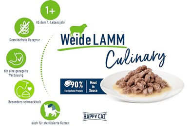 Happy Cat Culinary Nassfutter für Katzen Adult Lamm in Sauce Getreidefrei 20 x 85 g - 20 x 85 g – Bild 1 von 7