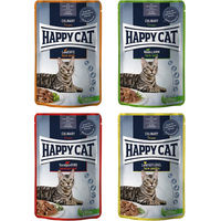 Produktbild von Happy Cat Katzen Nassfutter Mixpaket 12 x 85 g Stückchen in Sauce für adulte Katzen mit Lamm, Rind, Ente und Geflügel - 12 x 85 g