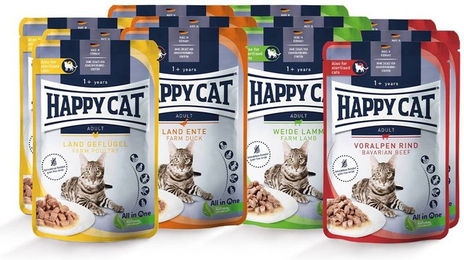 Produktbild von Happy Cat Katzen Nassfutter Pouches Mischtray für ausgewachsene sterilisierte Katzen 24x85g