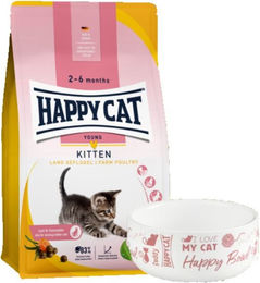 Produktbild von Happy Cat Kitten Futter Geflügel mit Futternapf für Katzen zur Unterstützung von Immunsystem und Verdauung 1000g