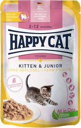 Produktbild von Happy Cat Kitten Nassfutter Geflügel Stückchen in Sauce 12 x 85 g - 12 x 85 g