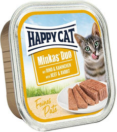 Produktbild von Happy Cat Minkas Duo Katzen Nassfutter Rind und Kaninchen Paté 16x100g