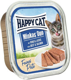 Happy Cat Minkas Duo Katzen Nassfutter Rind und Lachs Paté 16x100g – Bild 1 von 1