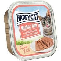 Produktbild von Happy Cat Minkas Duo Nassfutter für Katzen Adult Geflügel und Lachs Paté 16x100 g - 16 x 100 g