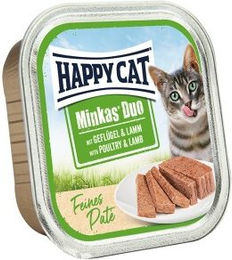 Produktbild von Happy Cat Minkas Duo Nassfutter Katze Adult Geflügel und Lamm Paté Getreidefrei 16x100 g - 16 x 100 g