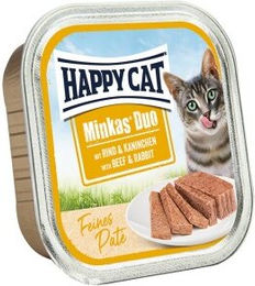 Produktbild von Happy Cat Minkas Duo Nassfutter Katze Adult Rind und Kaninchen Paté getreidefrei 16x100 g - 16 x 100 g