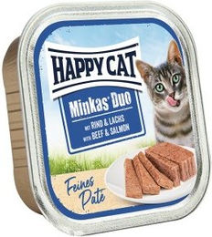 Produktbild von Happy Cat Minkas Duo Nassfutter Katze Adult Rind und Lachs Getreidefrei Paté 16x100 g - 16 x 100 g