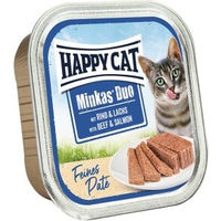 Produktbild von Happy Cat Minkas Duo Nassfutter Katze Adult Rind und Lachs Getreidefrei Paté 16x100 g - 16 x 100 g