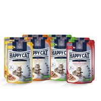 Produktbild von Happy Cat Mischtray 2 Katzen Nassfutter Beutel für ausgewachsene sterilisierte Katzen 24x85g