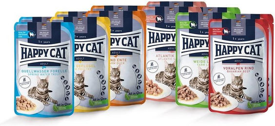 Produktbild von Happy Cat Pouches Mischtray für ausgewachsene sterilisierte Katzen 24x85g