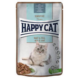 Produktbild von Happy Cat Sensitive Katzenfutter Haut & Fell Huhn mit Lachs Stückchen in Sauce 24 x 85 g - 24 x 85 g