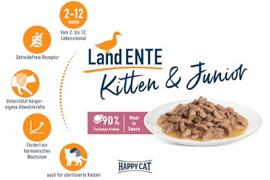 Happy Cat Young Meat Kitten & Junior Ente Stückchen in Sauce 20 x 85 g getreidefrei - 20 x 85 g – Bild 1 von 4