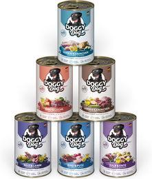 Produktbild von Happy Dog Adult Hundefutter Mixpaket 1 mit 6 Sorten Stückchen in Sauce getreidefrei und glutenfrei 24 x 400 g - 24 x 400 g