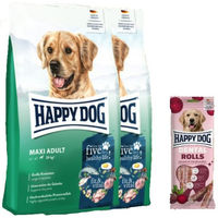 Produktbild von Happy Dog Fit & Vital Maxi Adult Hundefutter Kroketten Doppelpack mit Dental Rolls
