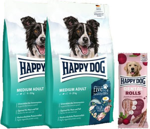 Happy Dog Fit & Vital Medium Adult Getreidefrei Hundefutter Doppelpack mit Happy Dog Dental Rolls – Bild 1 von 1